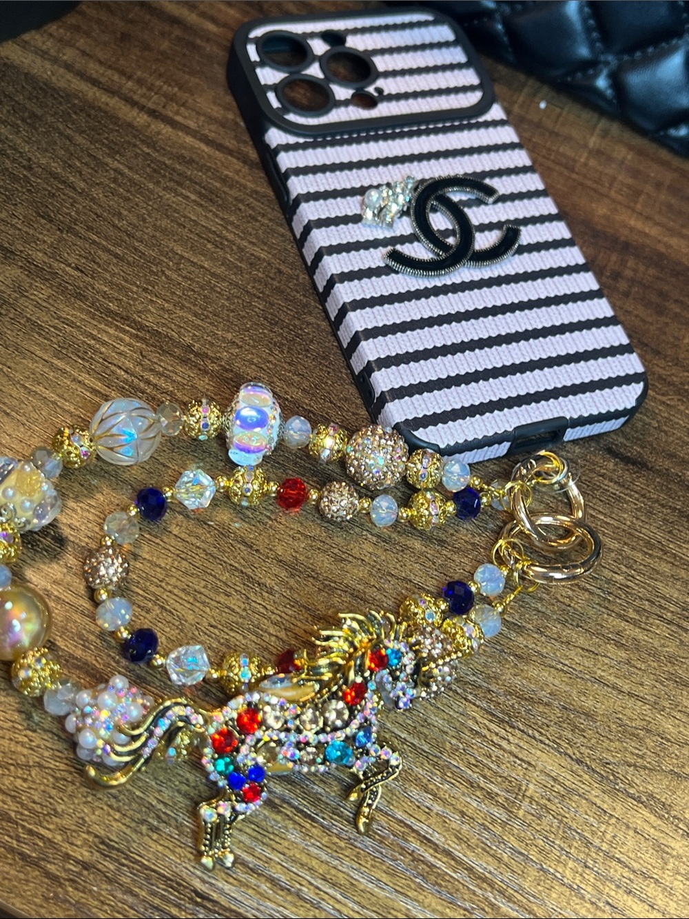 Gold Multicolor Jeweled  Phone Wristlet Charm
